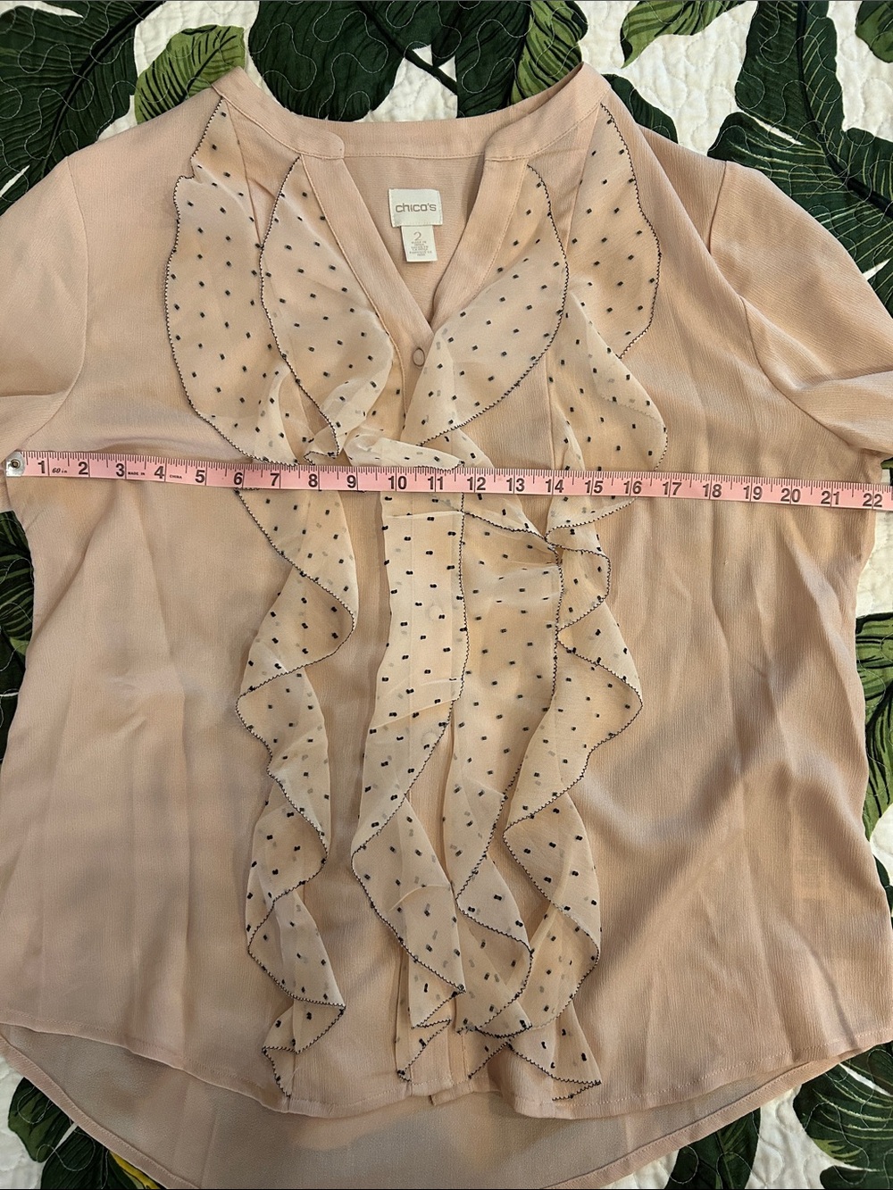 Chico's Blush Beige/Peach Ruffle Button-Front Top - Picture 7 of 9